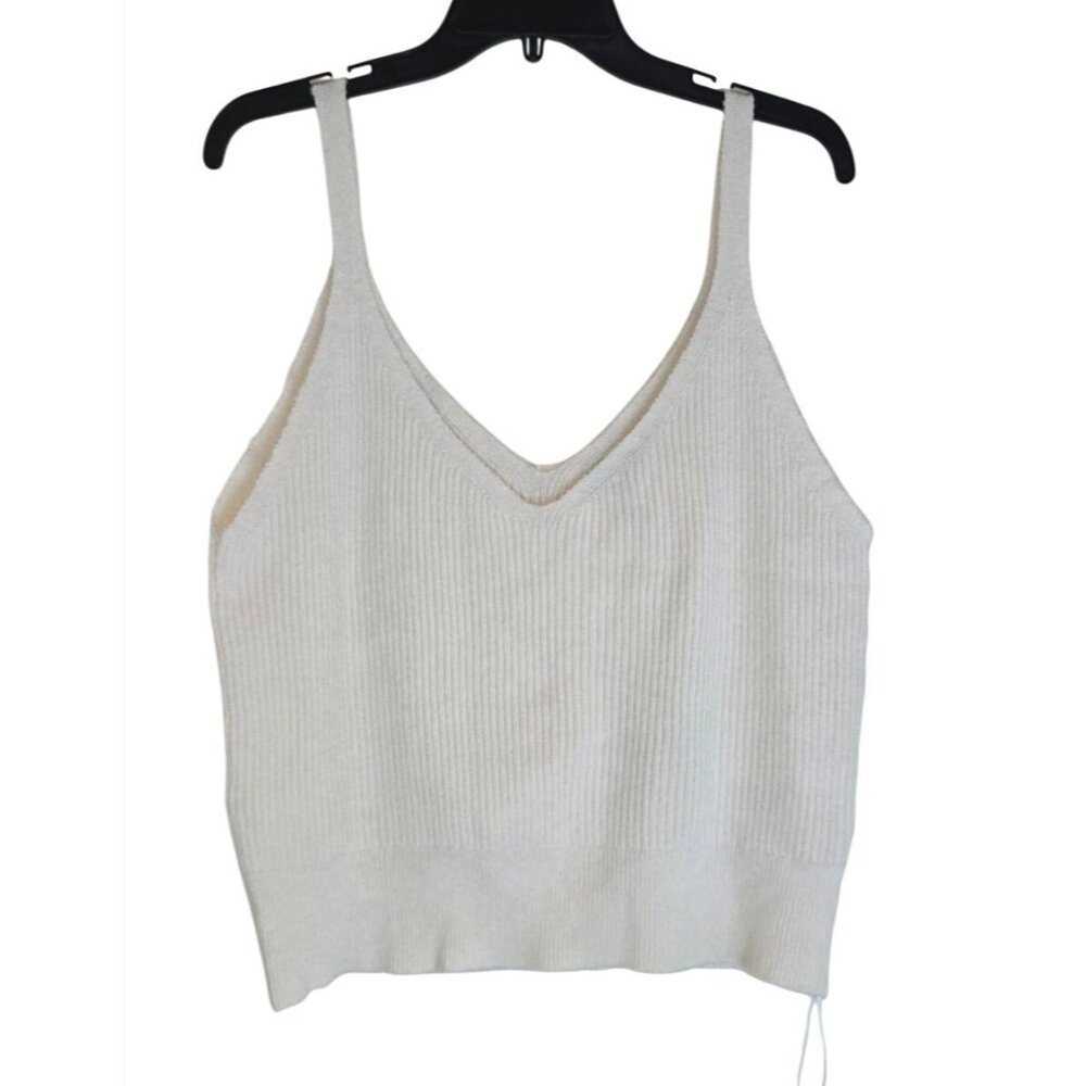 Worthington Womens Ribbed Knit Ivory V-Neck Tank Top XL